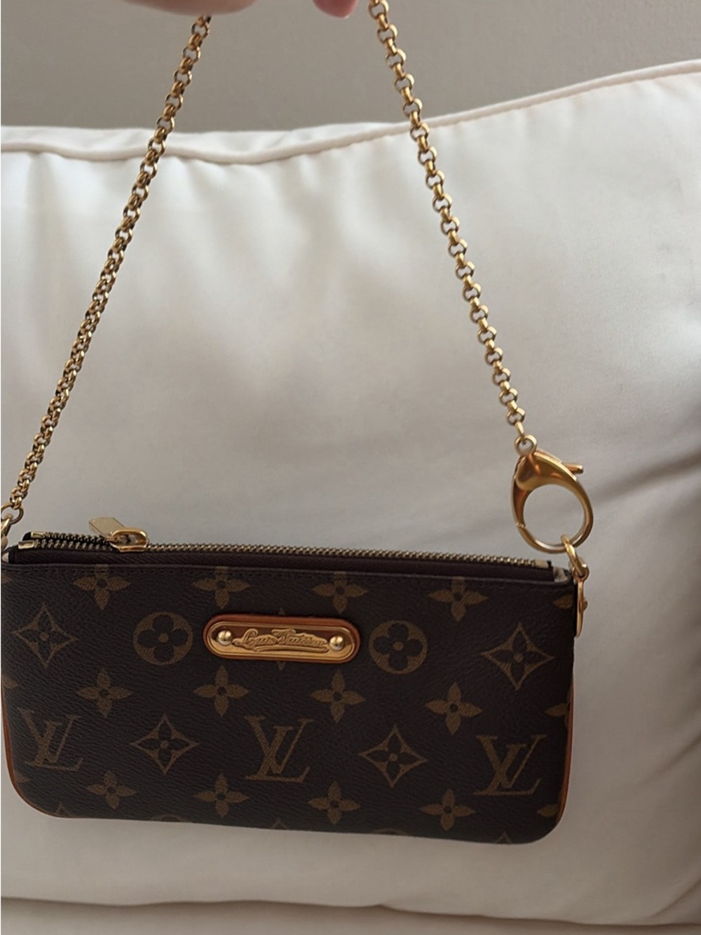 Louis Vuitton Monogram Canvas Mini Chain Wristlet in Brown with Gold Hardware